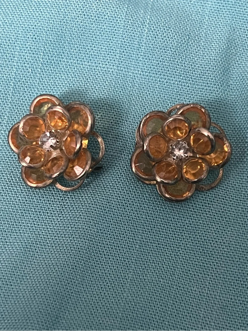 Vintage Gold-Tone Amber Crystal Flower Pin Set